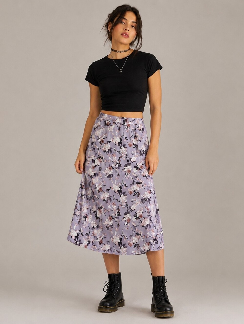 Vintage 90s Koret Separate Editions Floral Midi Skirt Size 12 Purple Y2K